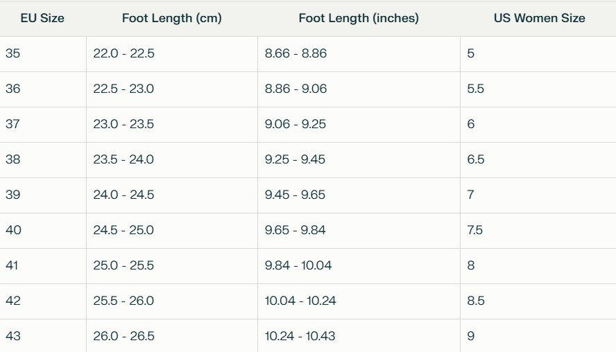 size chart of orange boots