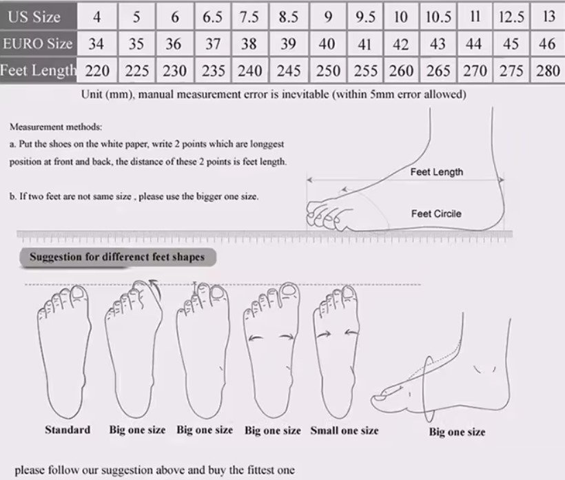 size chart and measuring tips for purple boots