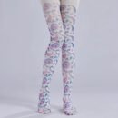 woman wearing Bohemian colorful tights on the grey background