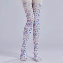 woman wearing Bohemian colorful tights on the grey background