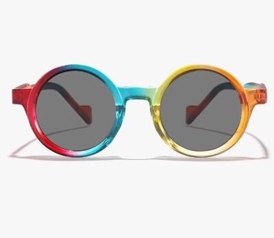 front view of colored sunglasses on the white background