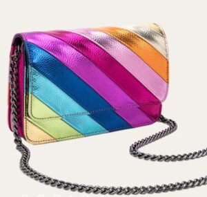 colorful striped handbag representing colorful bags collection on the white background