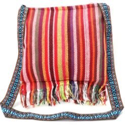 back view of colorful boho bag on the white background