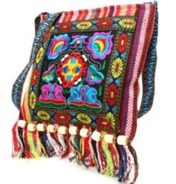 side view of colorful Boho bag on the white background