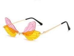 side view of colorful dragonfly sunglasses on the white background