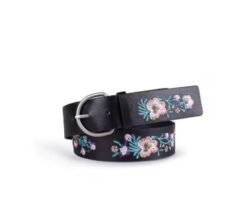 side and front view of colorful embroidery belt on the white background