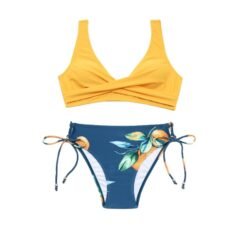 front view of colorful lemon bikini on the white background