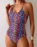 woman wearing leopard print swimsuit