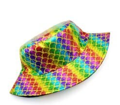 side view of colorufl mermaid hat on the white background