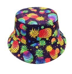 front view of colorful pineapple print hat on the white background