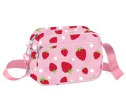 side view of colorful strawberry bag on the white background