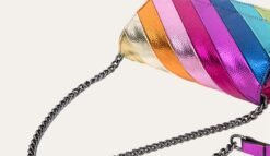 chain and material of colorful striped bag zoomed