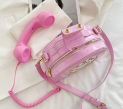 upper view of pink colorful telephone bag