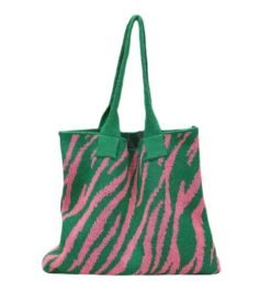 green and pink colorful tote bag on the white background