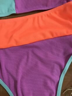 material of criss-cross colorful bikini zoomed in