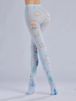 woman turned to her back wearing fun tights