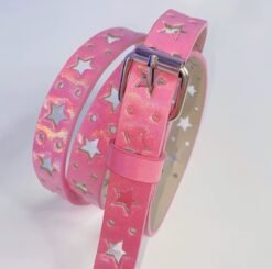 front view of folded pink belt on the white background