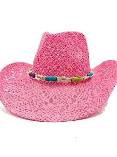 side view of pink cowboy hat on the white background