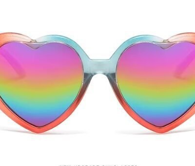 front view of rainbow sunglasses and their lenses on the white background