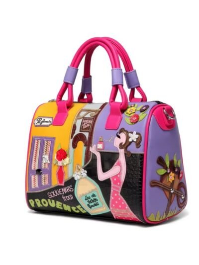 side view of unique colorful bag on the white background