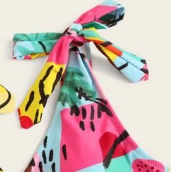 strap and upper part of colorful V-neck one piece swimsuit