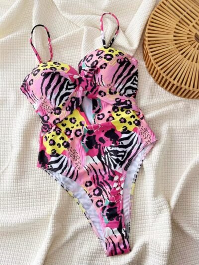 Colorful Animal Print One Piece Swimsuit