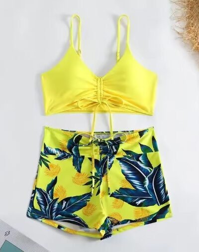 colorful bikini with shorts on the white background