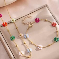 colorful flowers jewelry set in a pretty beige box