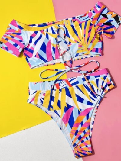 colorful lace up bikini on the colorful backround