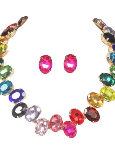 colorful oval shaped jewelry set on the white background