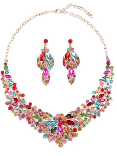 front view of colorful prom jewerly set on the white background