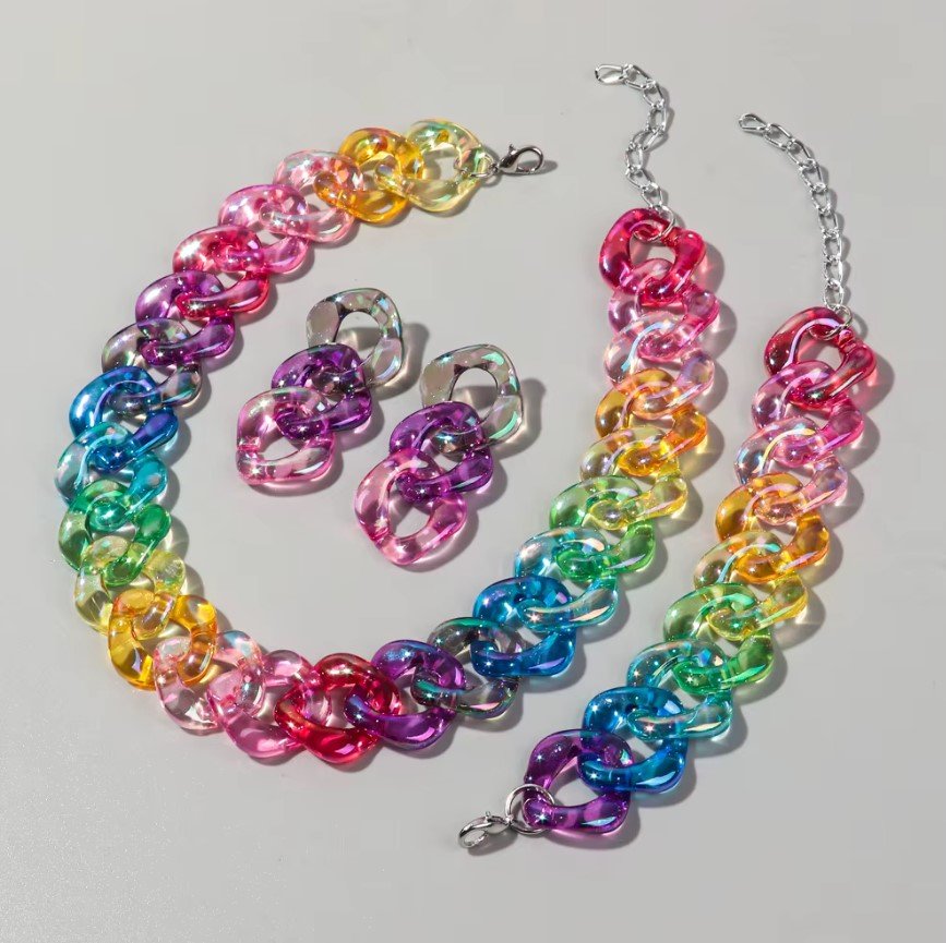 statement jewelry set on the grey background