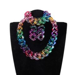 front view of statement jewelry set on a black jewelry mannequin