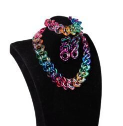 side view of statement jewelry set on a black jewelry mannequin