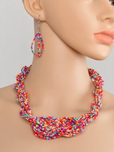 mannequin wearing two piece colorful jewelry set