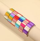 colorful rectangle beads bracelets on a beige wrist mannequin