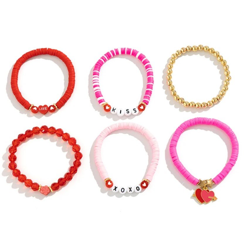 Valentine's day bracelets on the white background