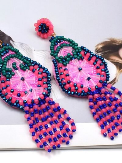 side view of colorful beaded earrings