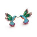 colorful bird earrings on the white background
