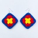 colorful crochet earrings on the white background