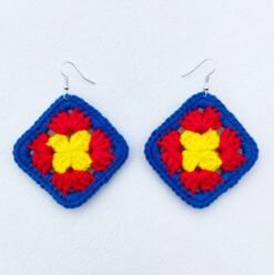 colorful crochet earrings on the white background