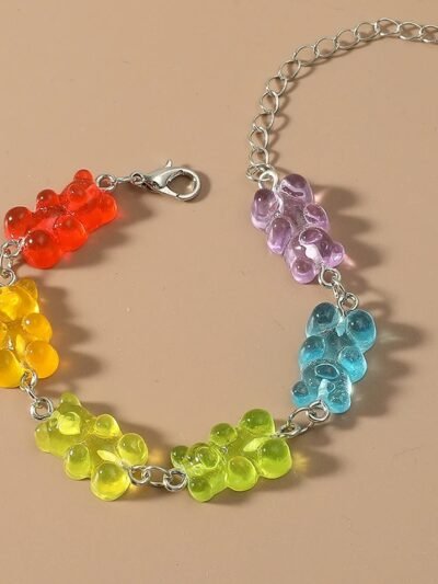 colorful gummy bear bracelet on the beige background