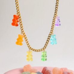 colorful gummy bear necklace on the grey background