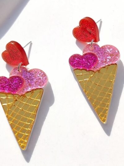 colorful ice cream earrings on the white background