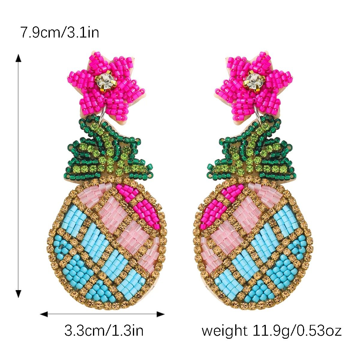 size of colorful pineapple earrings