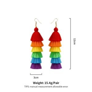 size of colorful tassel earrings on the white background