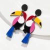 colorful toucan earrings on the white plate