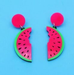 watermelon earrings on the blue background