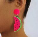 woman wearing watermelon earrings