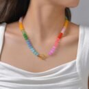 woman wearing colored necklace